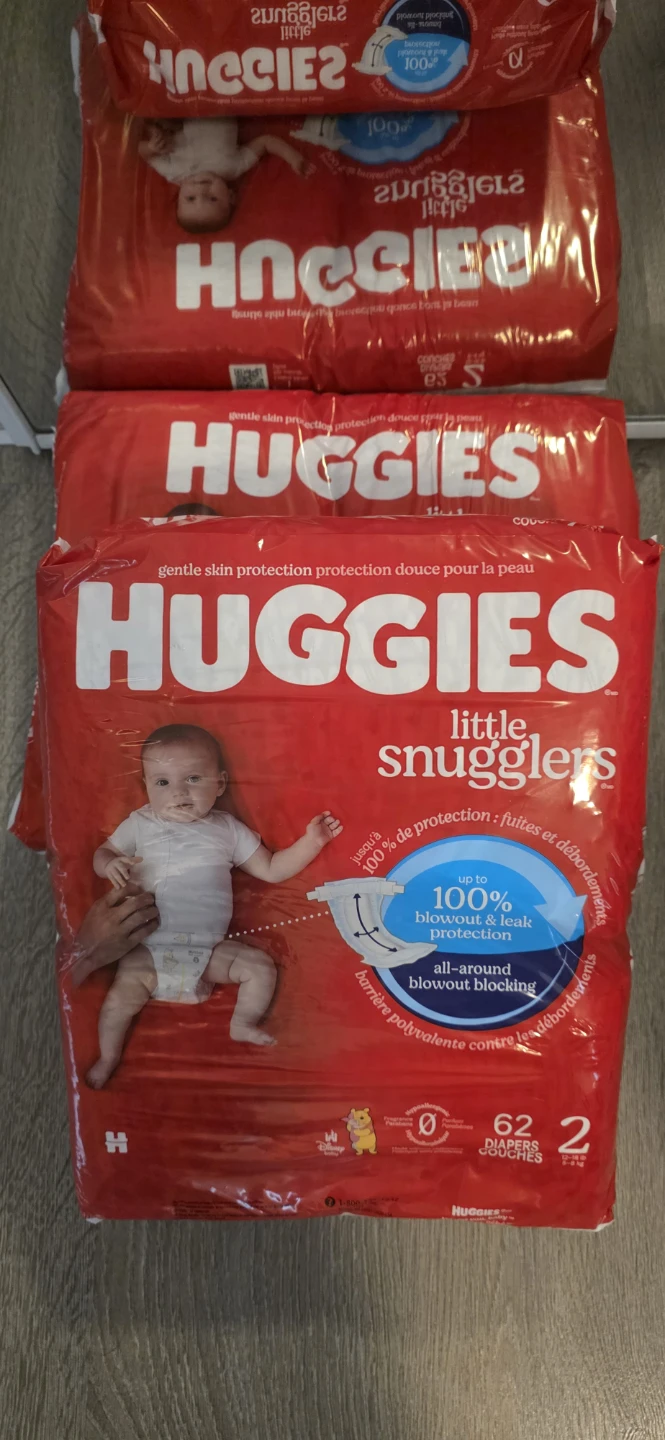Huggies Little Snugglers Diapers Size 2 - 2 packs of 62 diapers