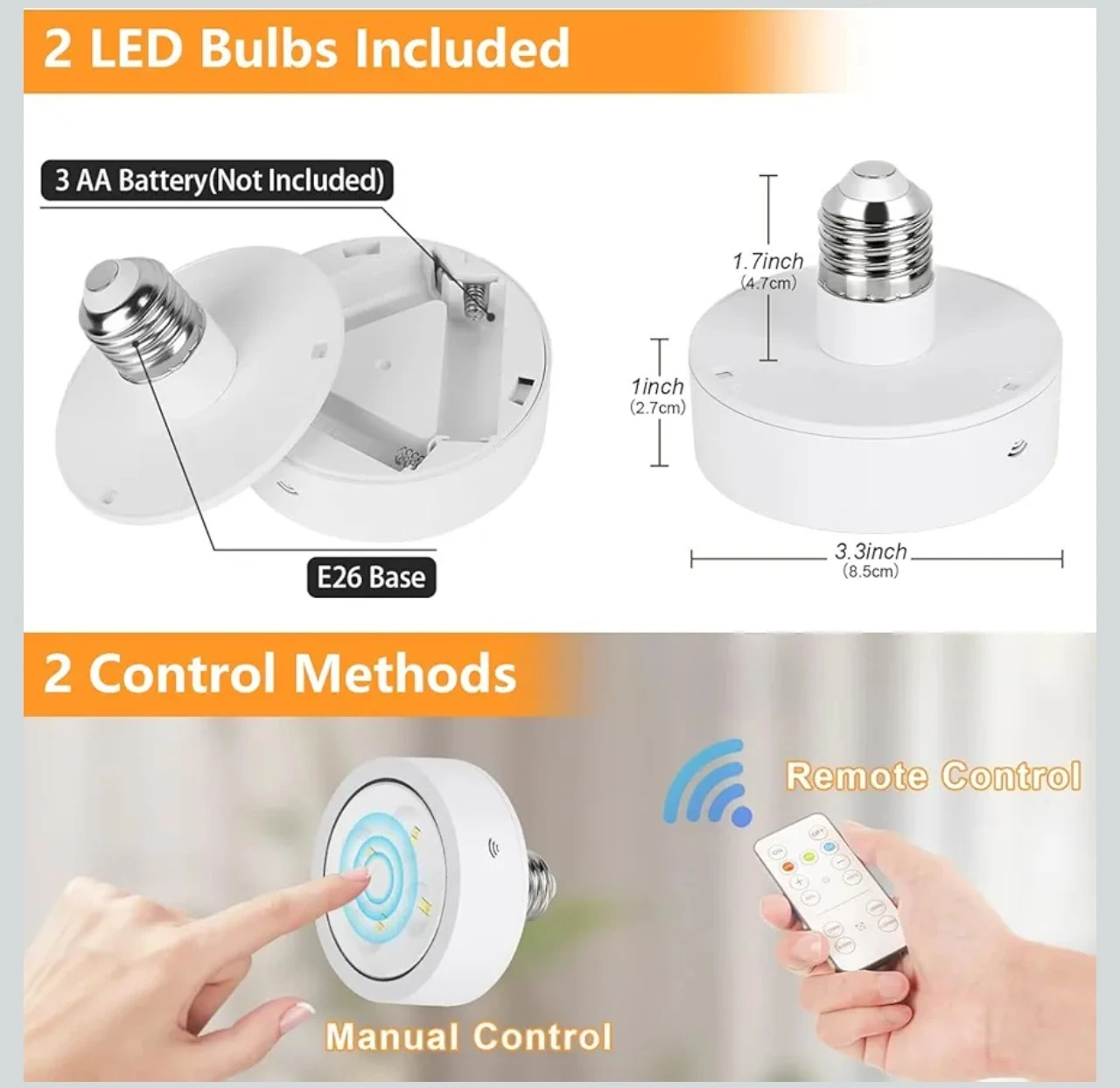 Battery Operated Wall Sconces with Remote Control (2 Pack) - photo 3