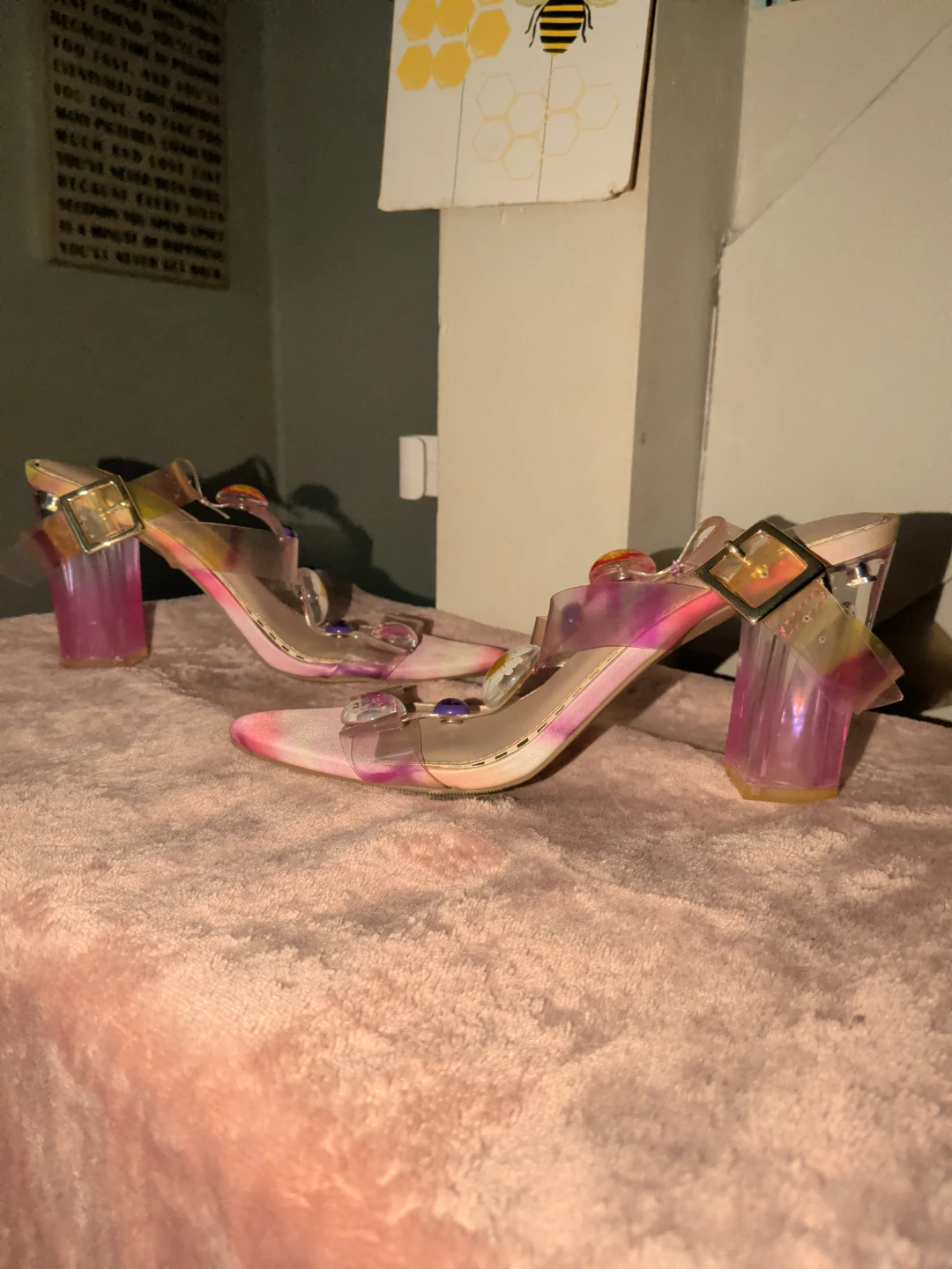 Betsey Johnson Floral Embellished Transparent Strap Heels - photo 3