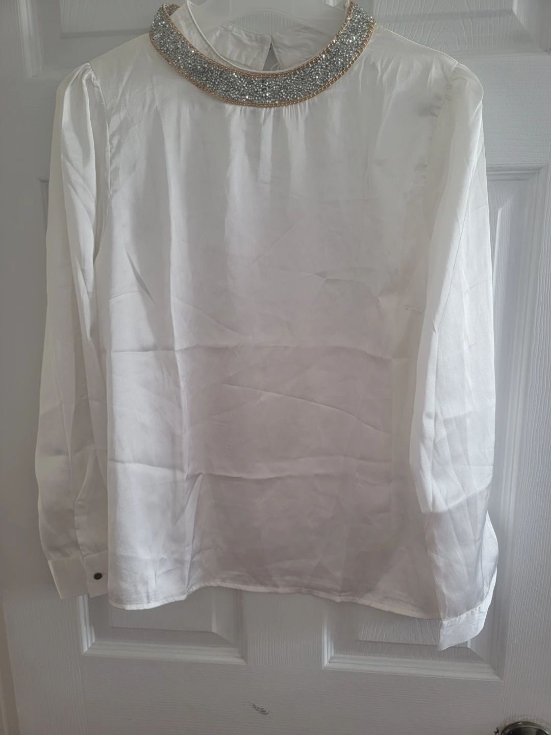 White Blouse with Embellished Collar - Medium