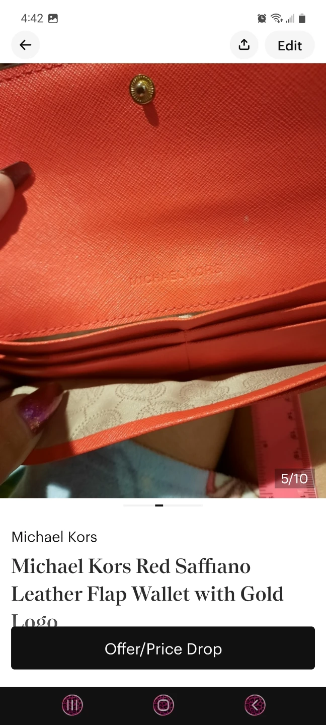 Michael Kors Red Saffiano Leather Flap Wallet - photo 5