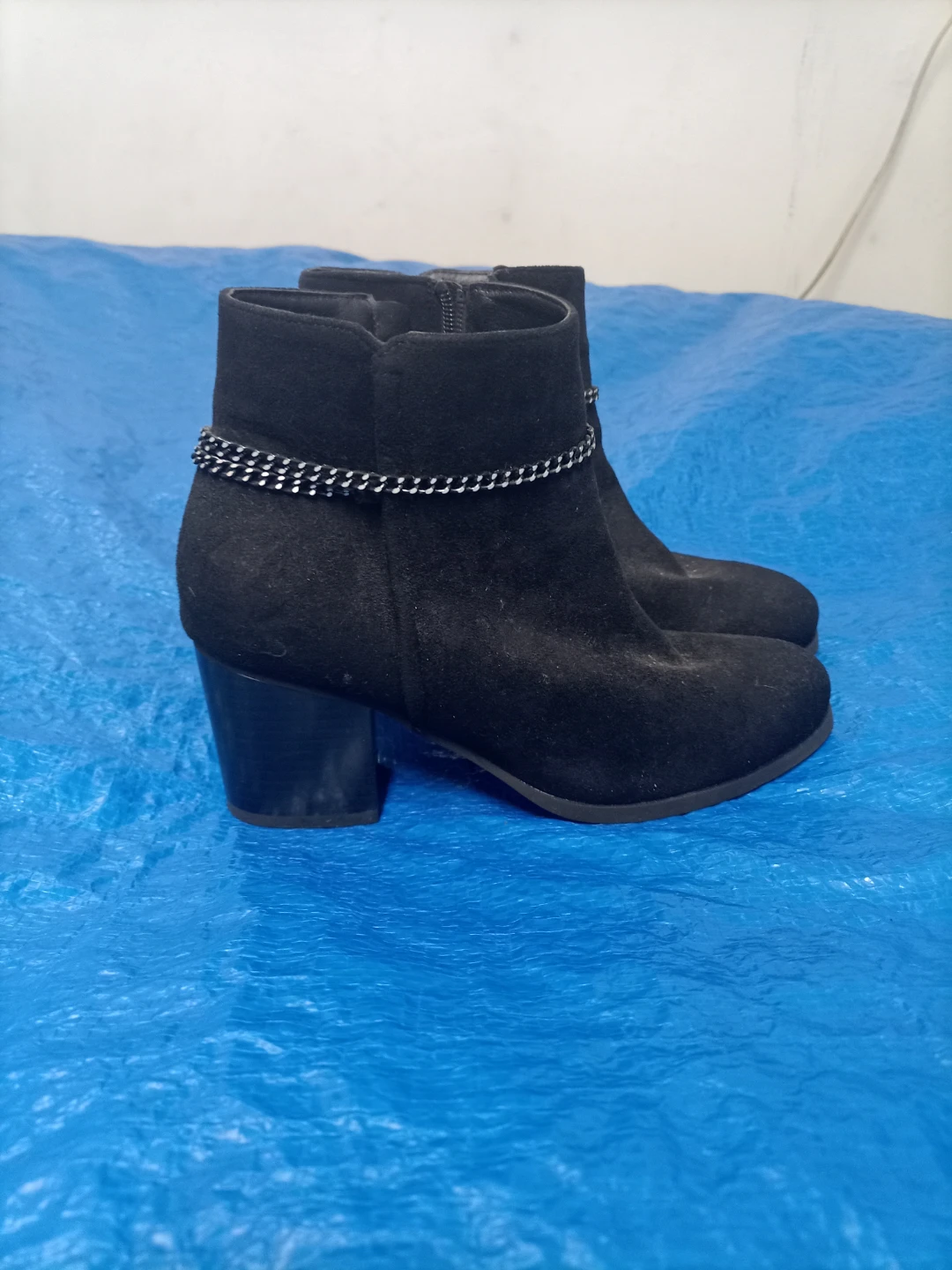 Black Suede Ankle Boots with Chain Detail - photo 2