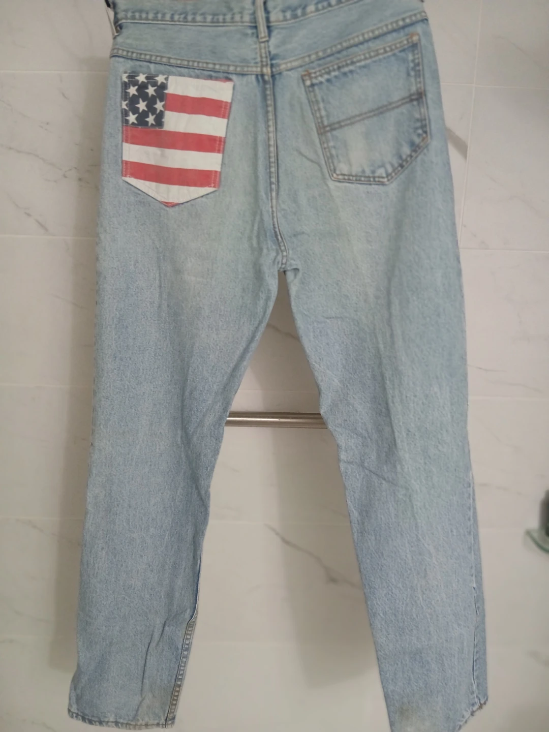 Light Wash Denim Jeans with American Flag Pocket Detailmens