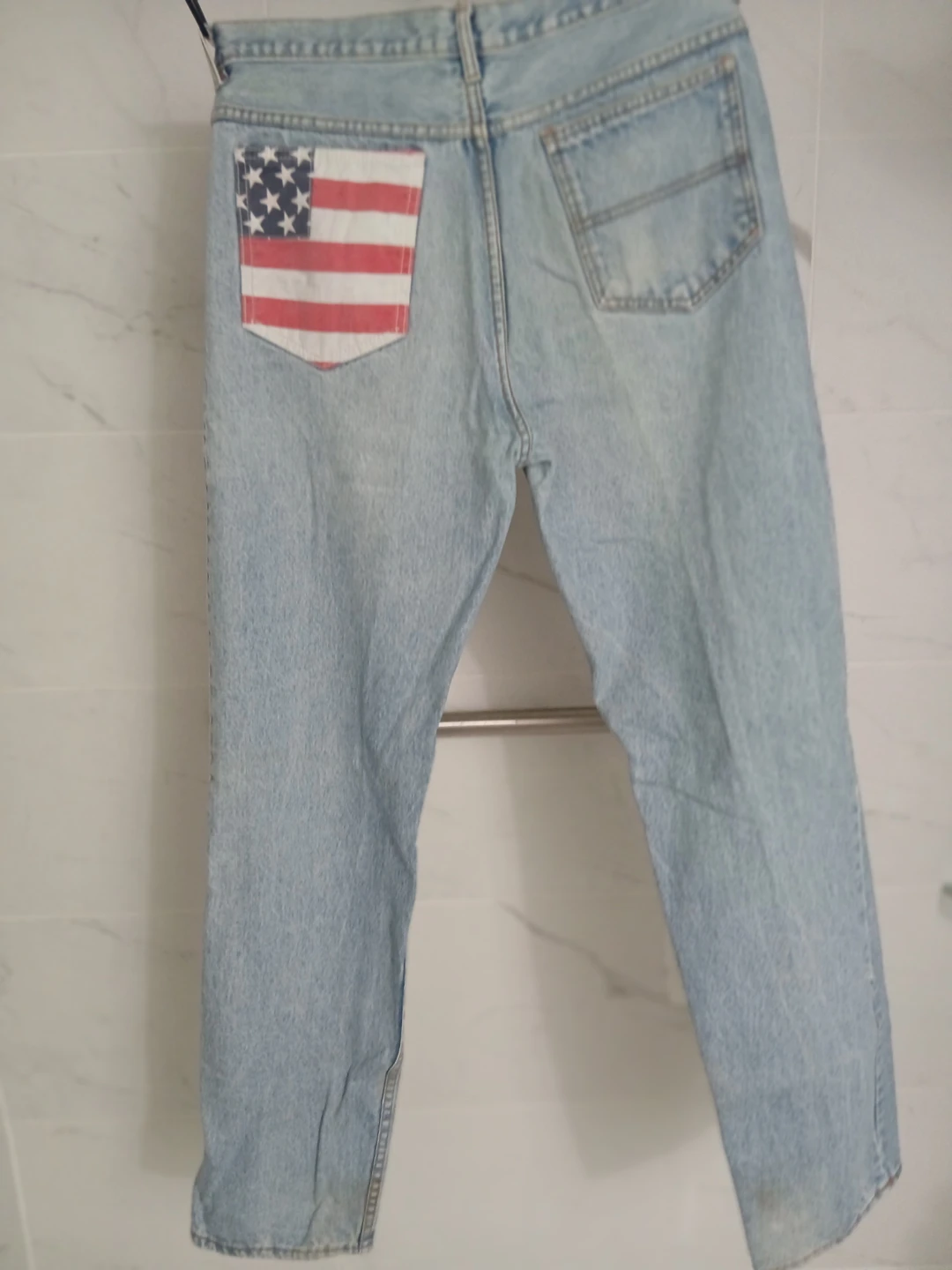 Light Wash Denim Jeans with American Flag Pocket Detailmens - photo 2