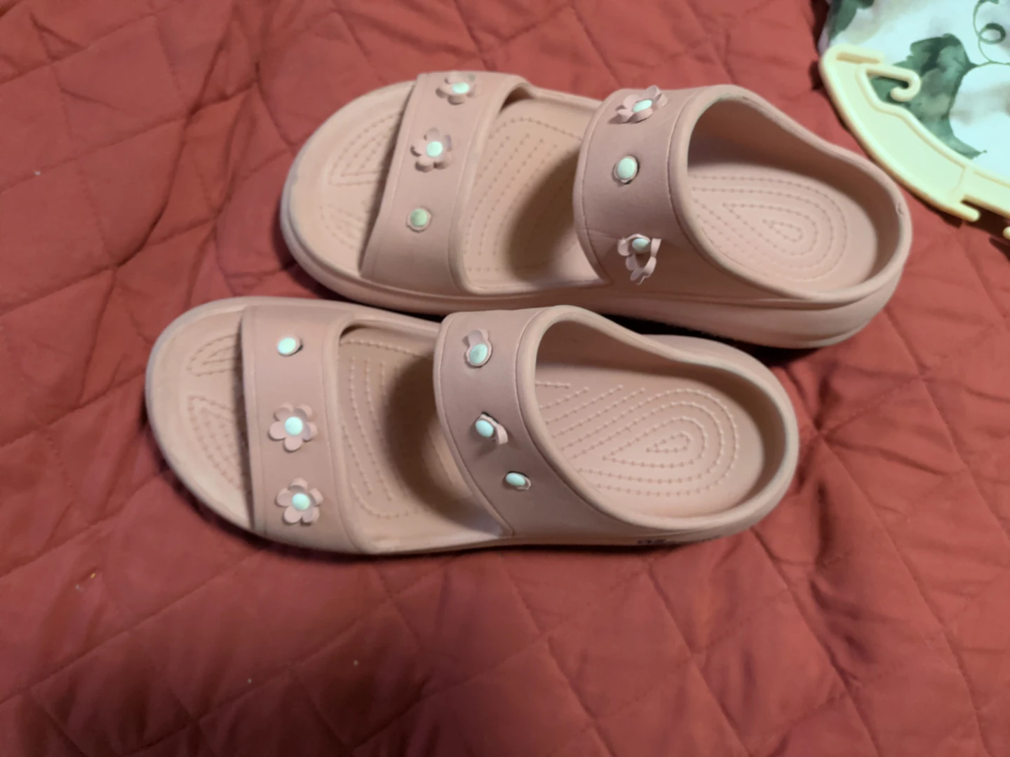 Oofos Pink Slides with Flower Embellishments - photo 2