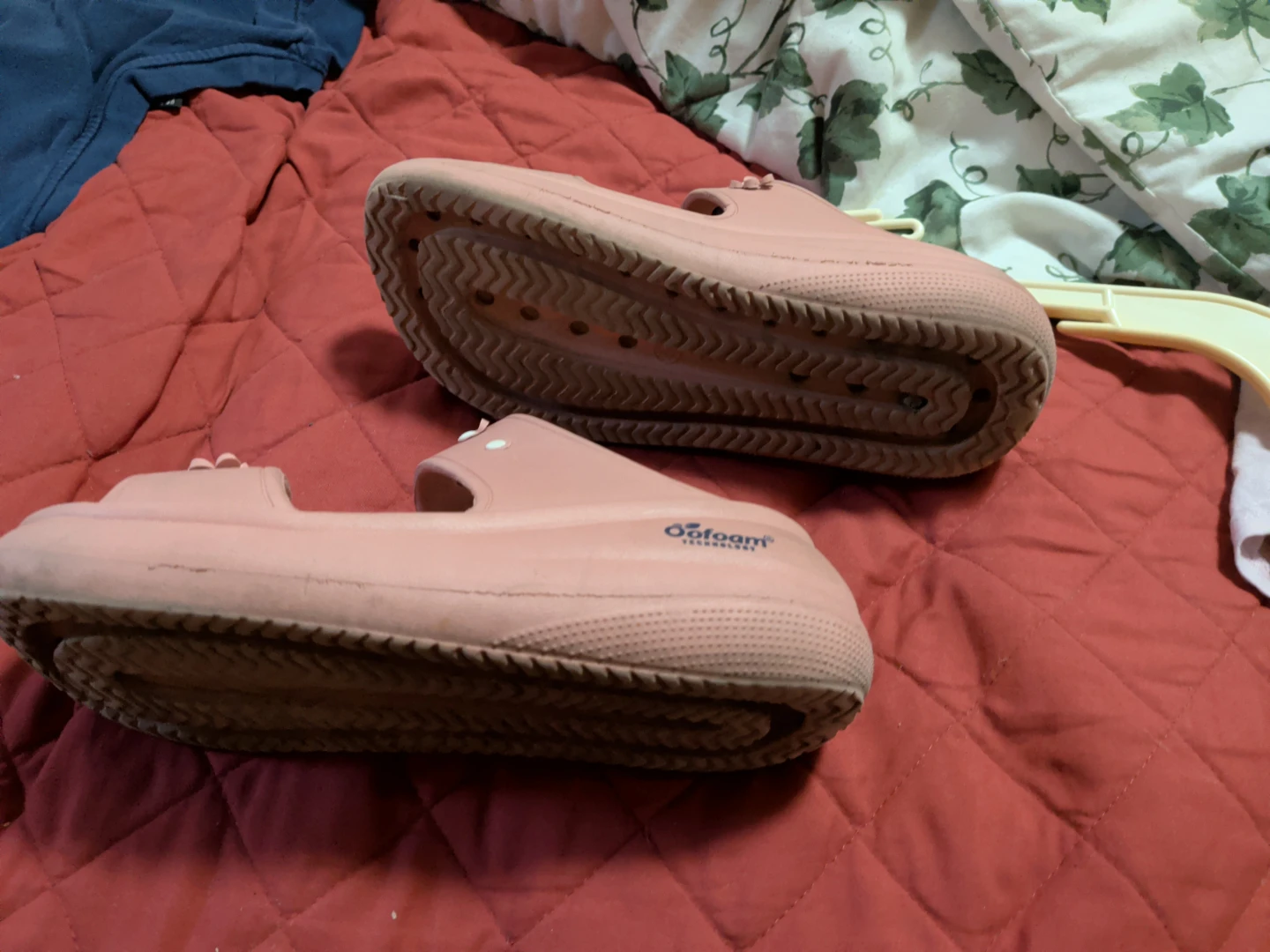 Oofos Pink Slides with Flower Embellishments - photo 4
