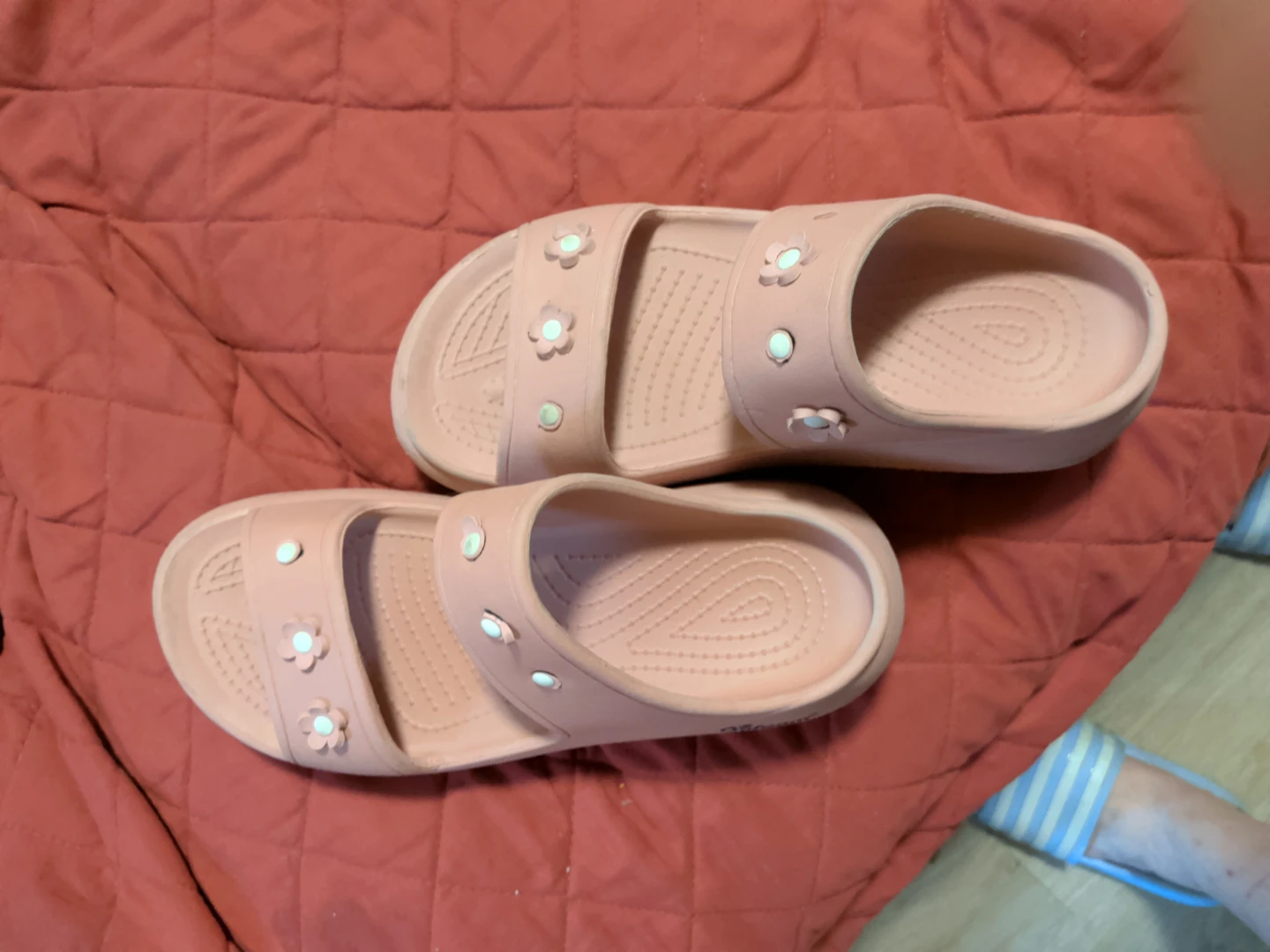Oofos Pink Slides with Flower Embellishments - photo 5