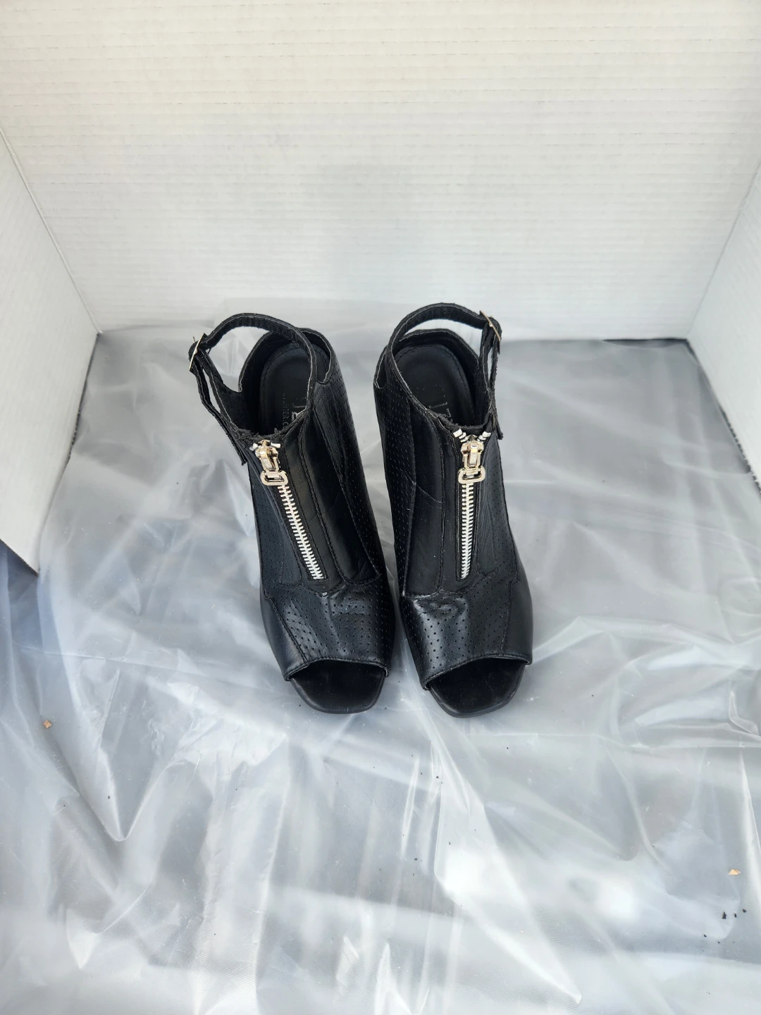 Black Peep-Toe Heels with Zipper