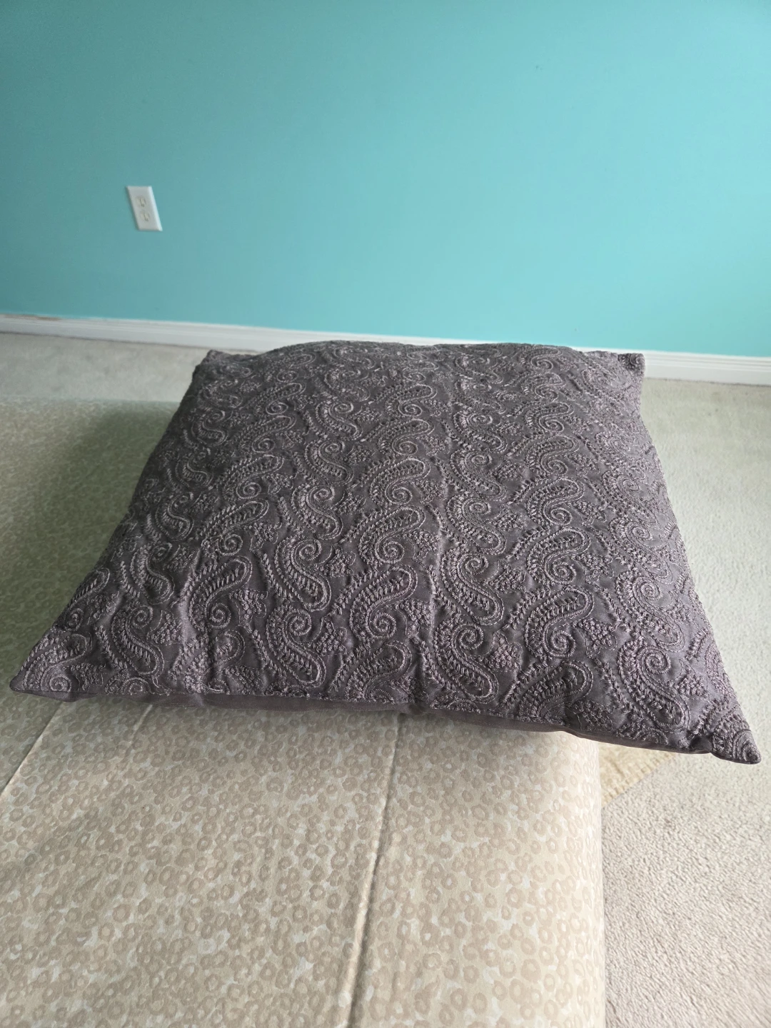 Grey Embroidered Square Throw Pillow - photo 2
