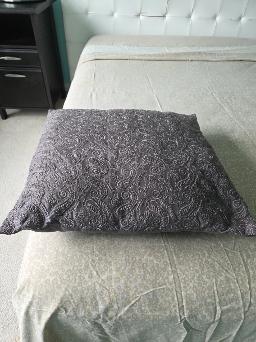 Grey Embroidered Square Throw Pillow - photo 3