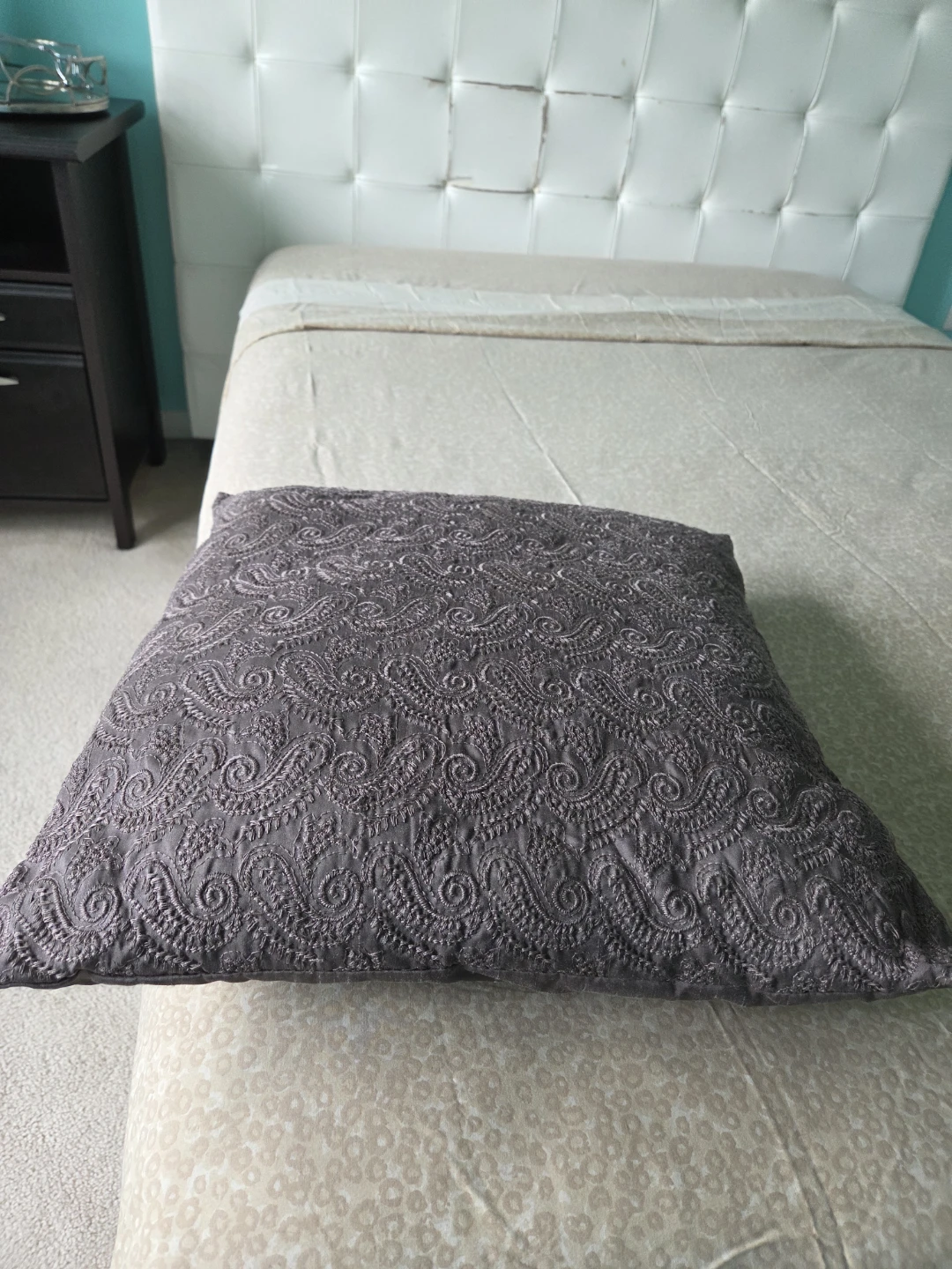 Grey Embroidered Square Throw Pillow - photo 4