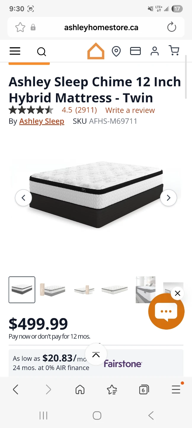 Ashley Sleep Chime 12 Inch Hybrid Mattress  and box spring- Twin