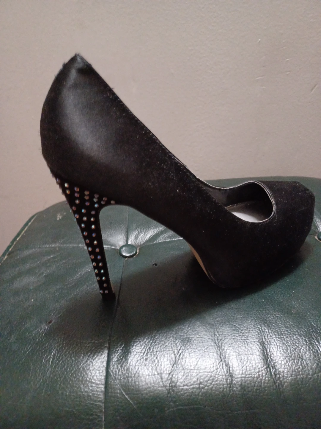 Black Stiletto Heels with Rhinestone Embellished Heel size 9