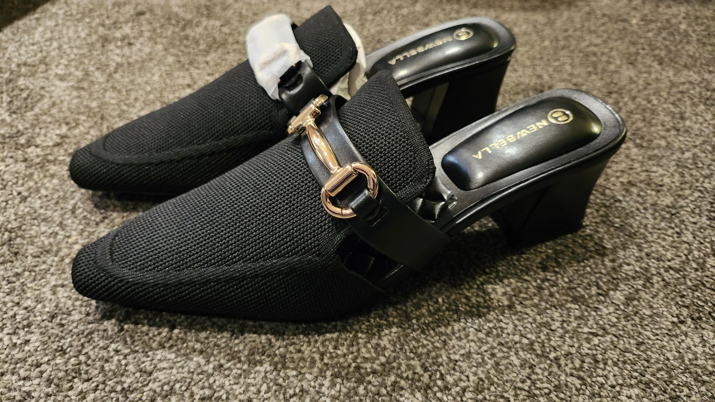 NEWBELLA Black Knit Mules with Gold Bit