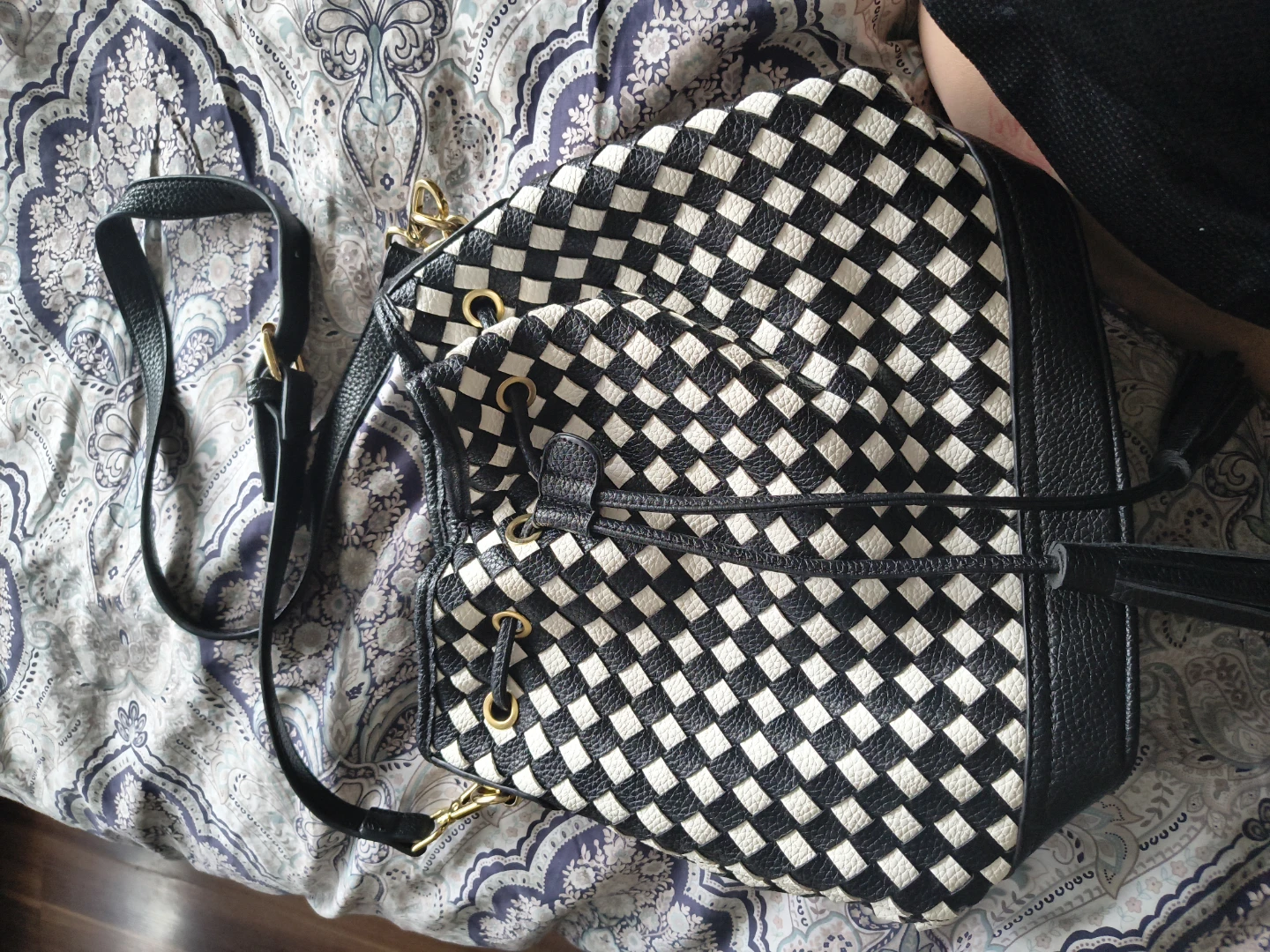 Black and White Woven Backpack