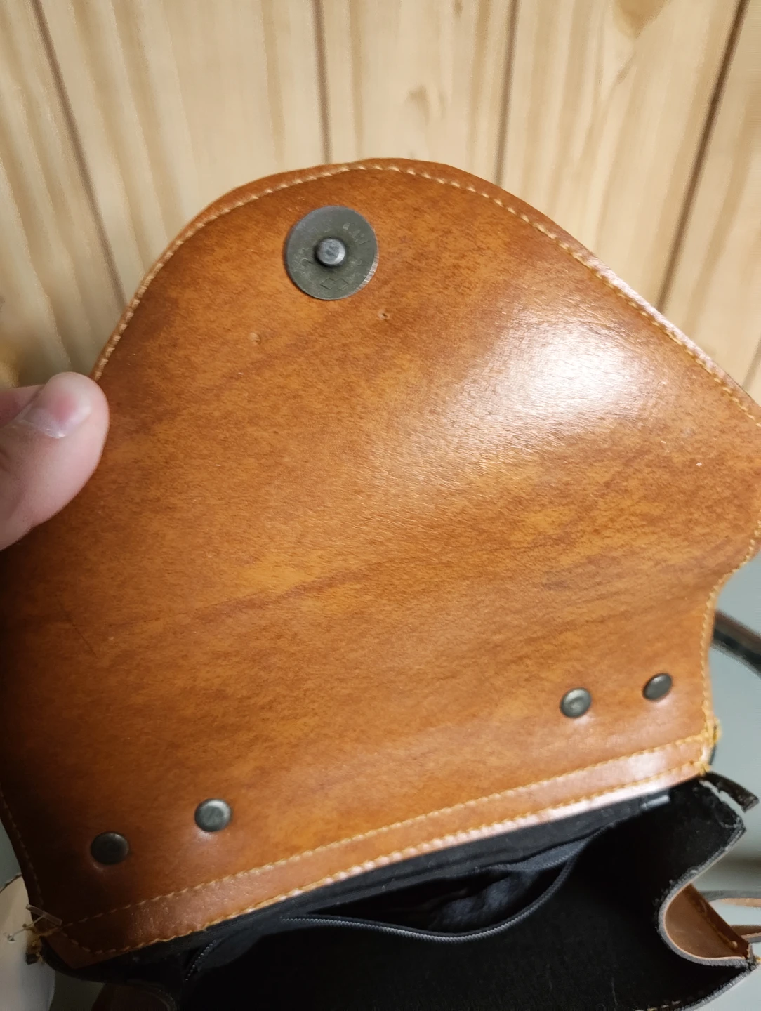 Brown Leather Crossbody Bag with Plaid Strap - photo 5