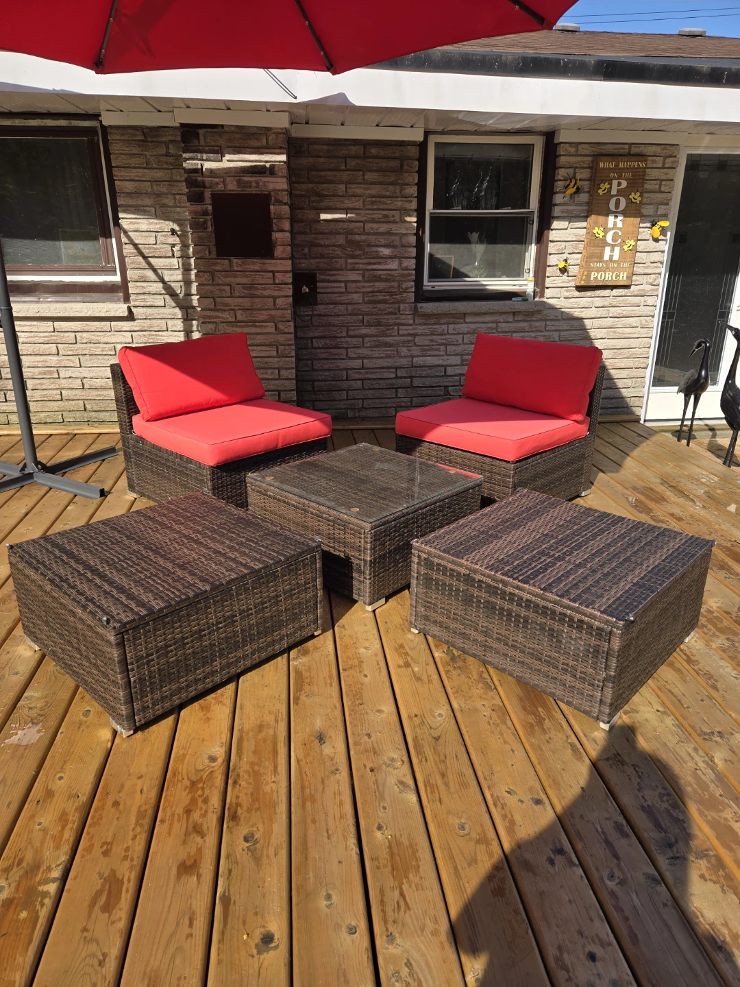 Wicker patio furniture set with red cushions - photo 3