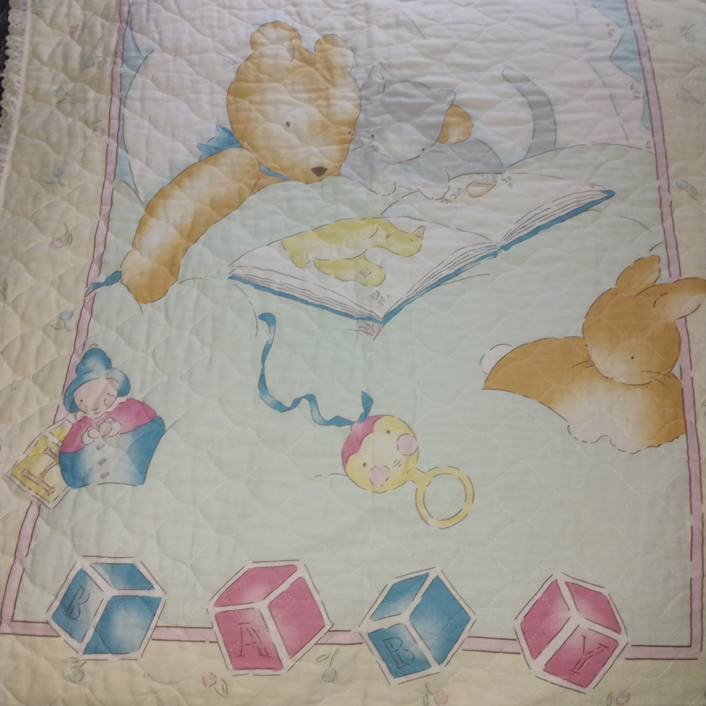 Baby Quilt Blanket with Stuffed Animals and Blocks