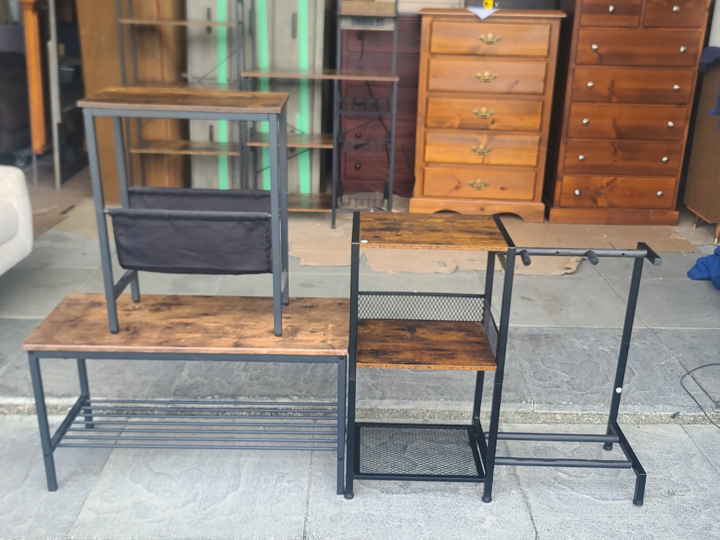 Industrial Style Hallway Table with Shoe Rack
