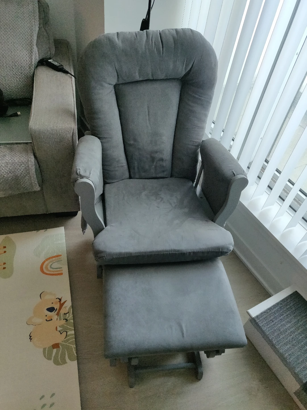 Grey Glider Chair with Ottoman