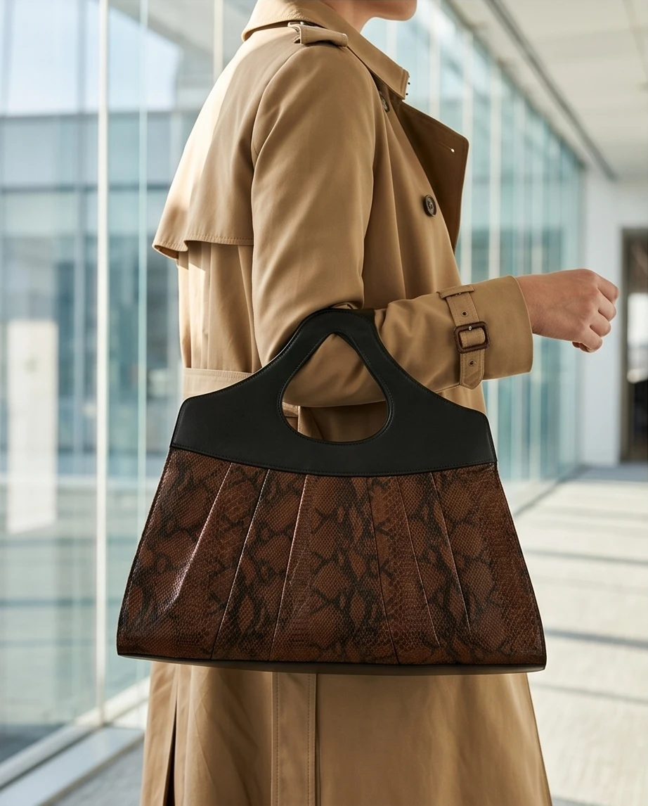 Brown Snake Print Pleated Handbag - photo 4