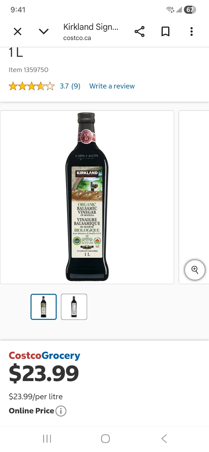 Unopened 1L Organic Balsamic Vinegar