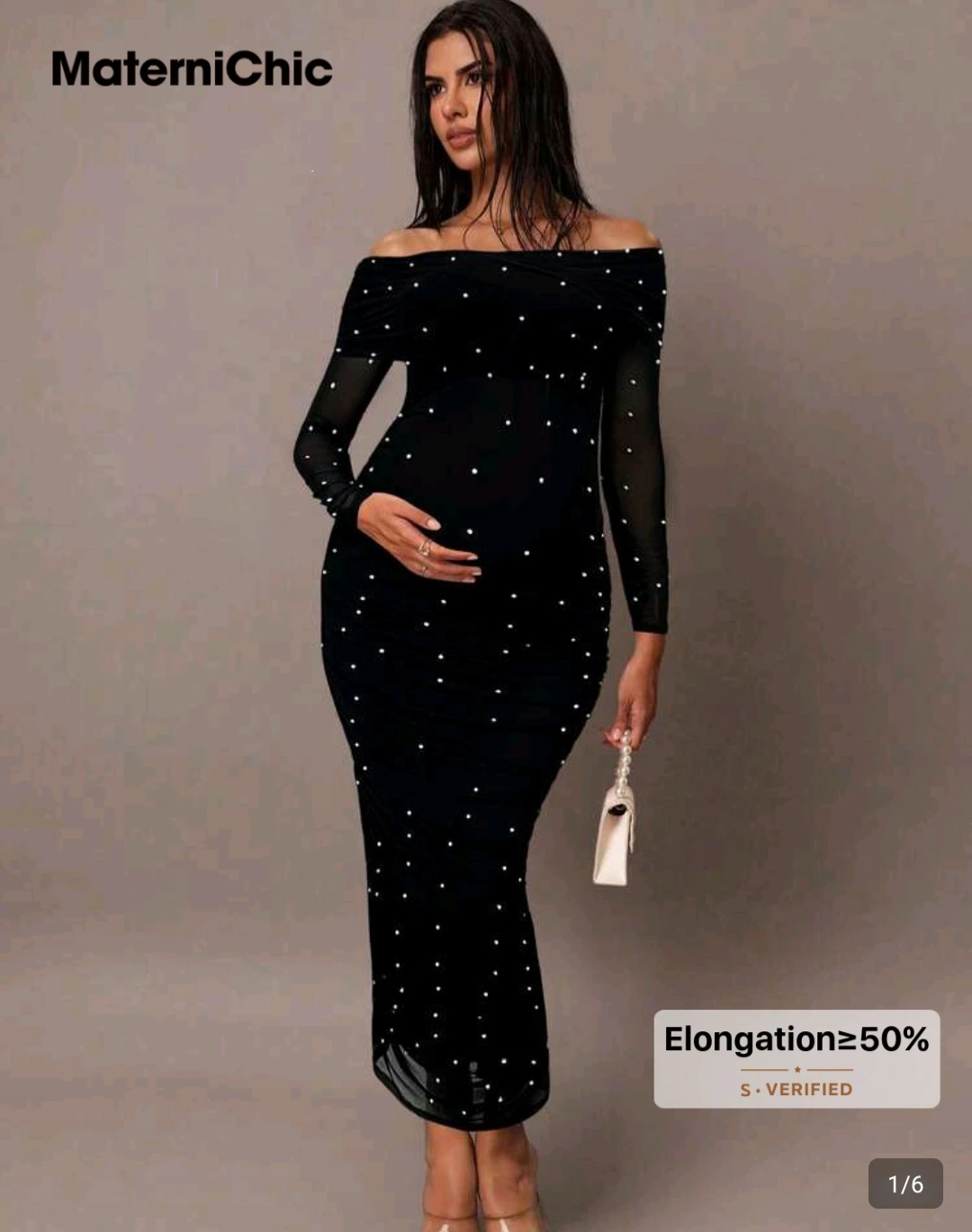 Maternity Black Ruched Pearl Embellished Maxi Dress - photo 2