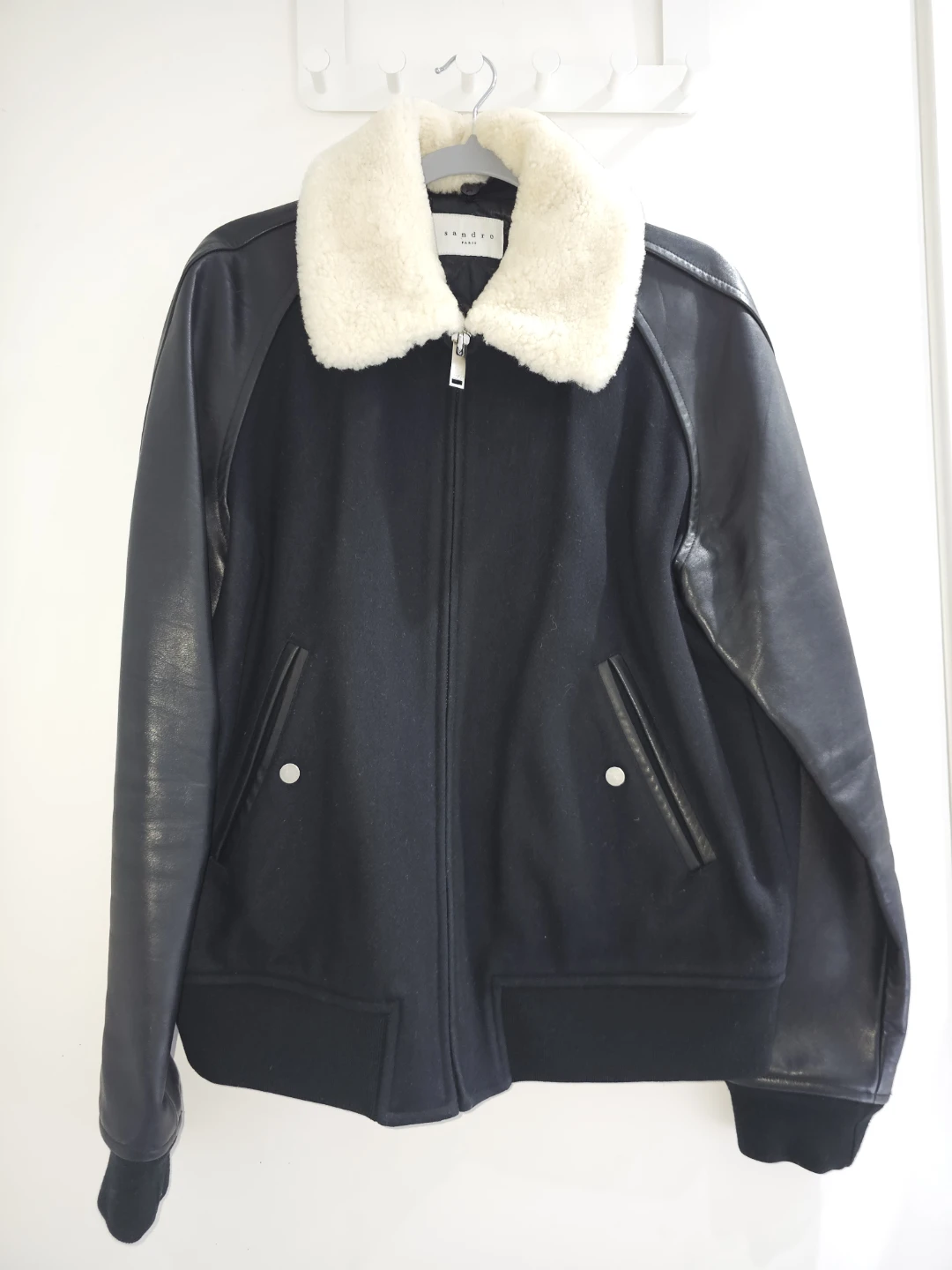 Sandro Paris Bomber Jacket with Shearling Collar