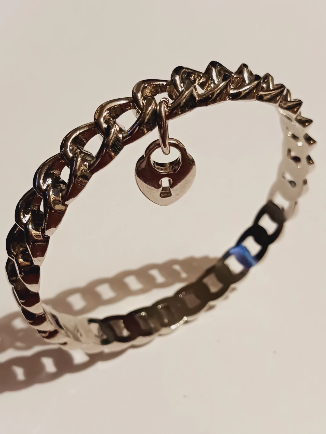 New!!  Silver Tone Chain Bracelet with Heart Lock Charm - photo 4