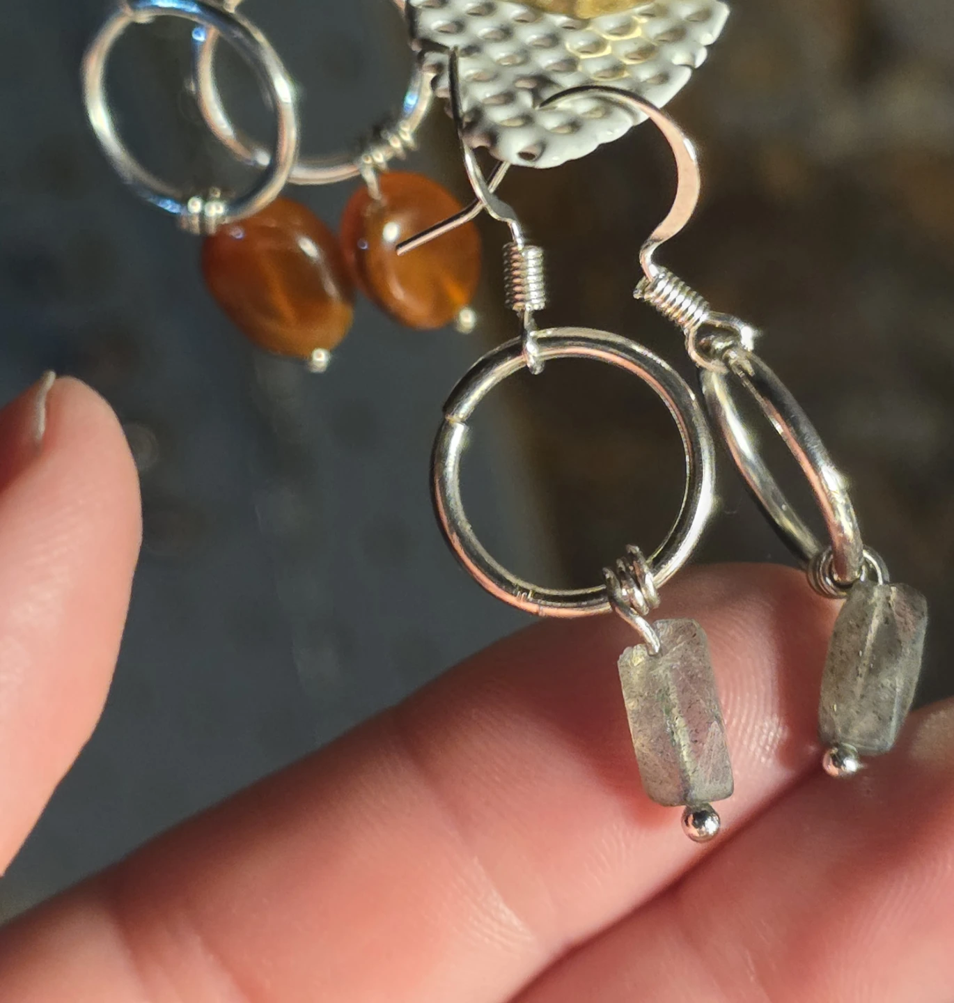 Silver Hoop Earrings with Labradorite Gemstones - photo 3