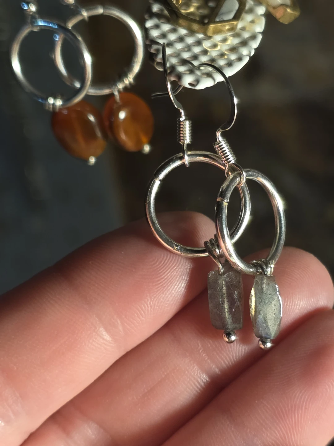 Silver Hoop Earrings with Labradorite Gemstones - photo 5