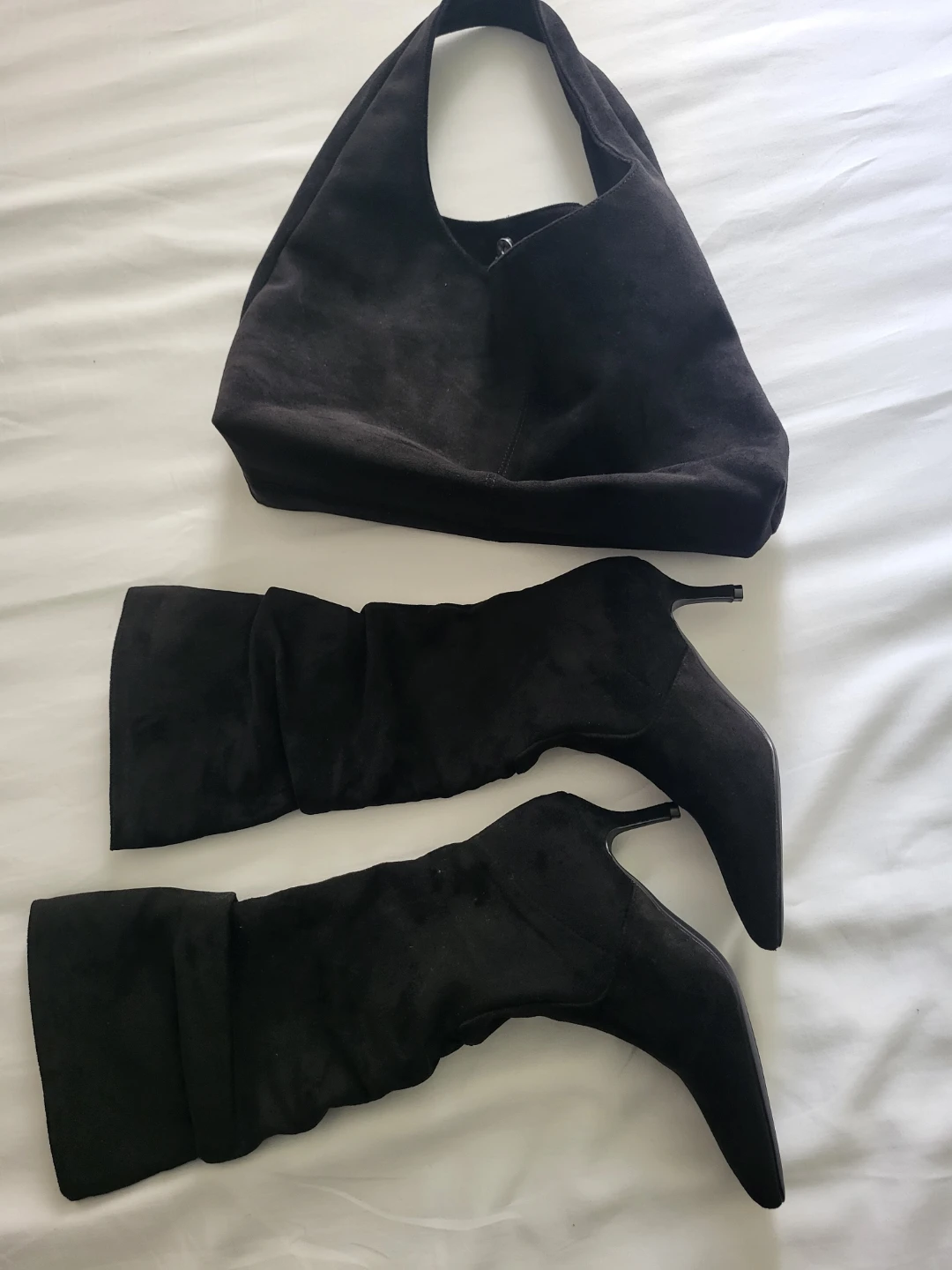 Black Suede Boots and Handbag Set