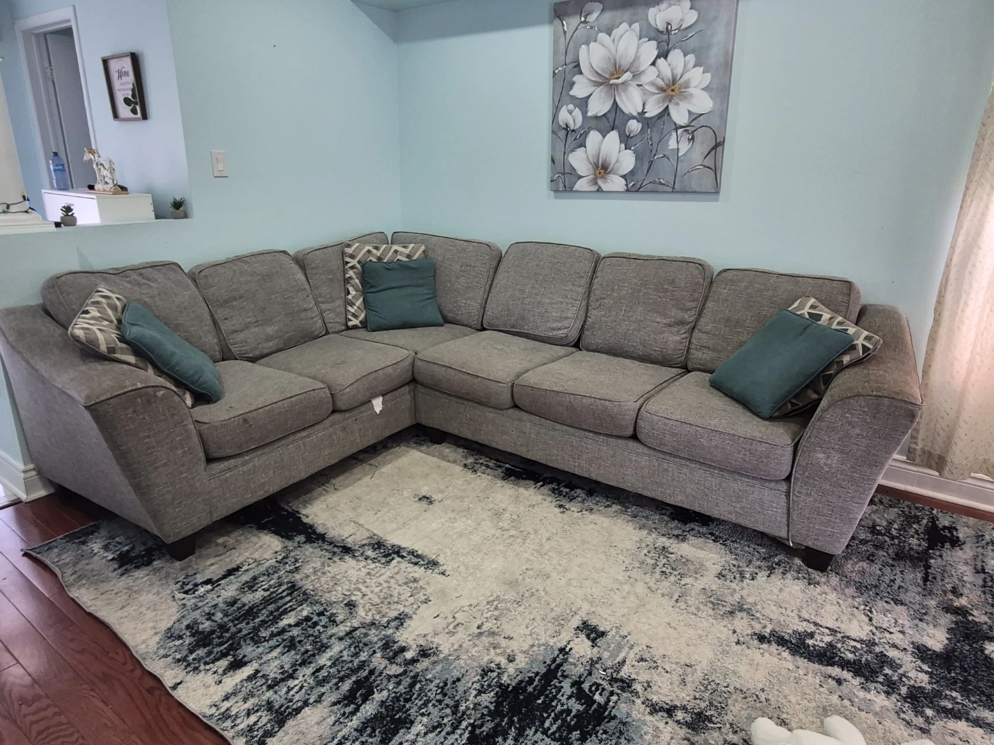 Grey Sectional Sofa with Pillows - photo 2
