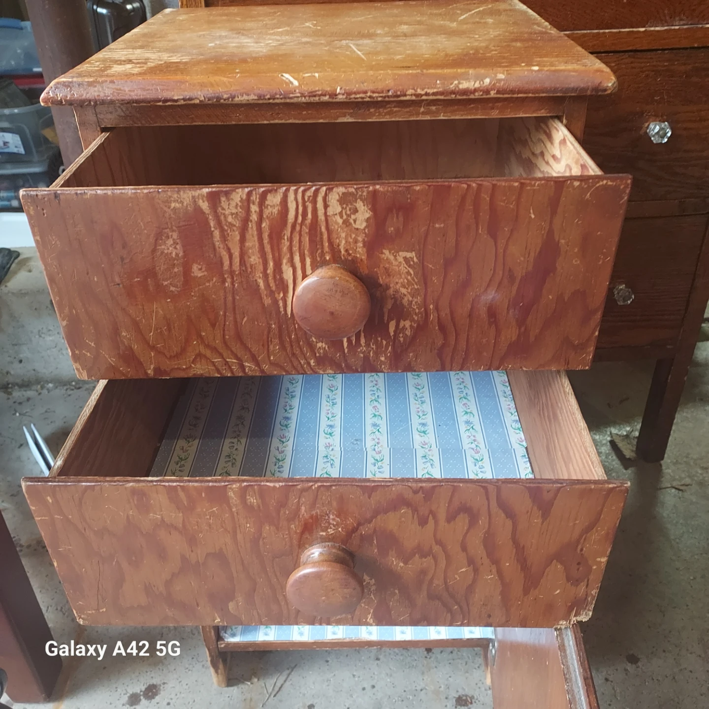 Vintage Wooden Nightstand with 2 Drawers and Cabinet - photo 2