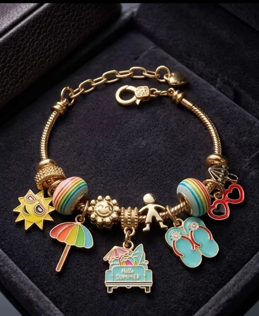 Summer Charm Bracelet with Sun, Umbrella, and Flip-Flops