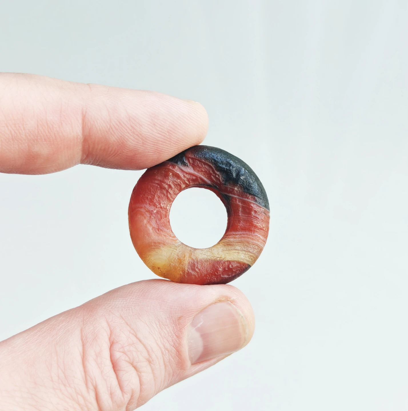 Tibetan Carnelian Agate Dzi Bead Ring Pendant Amulet Talisman