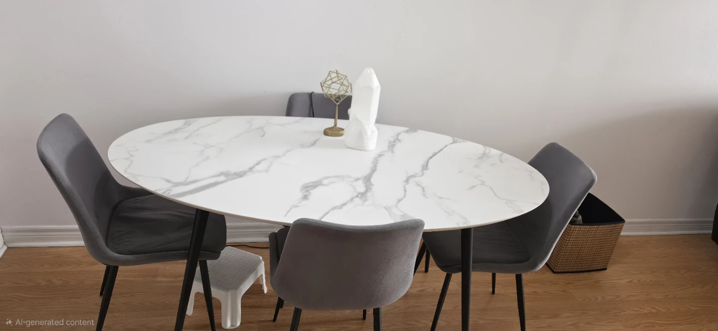 Marble Oval Dining Table and 4 valvet chairs