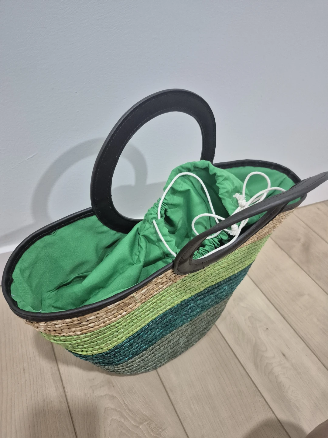 Boho Striped Straw Tote Bag with Round Handles - photo 2