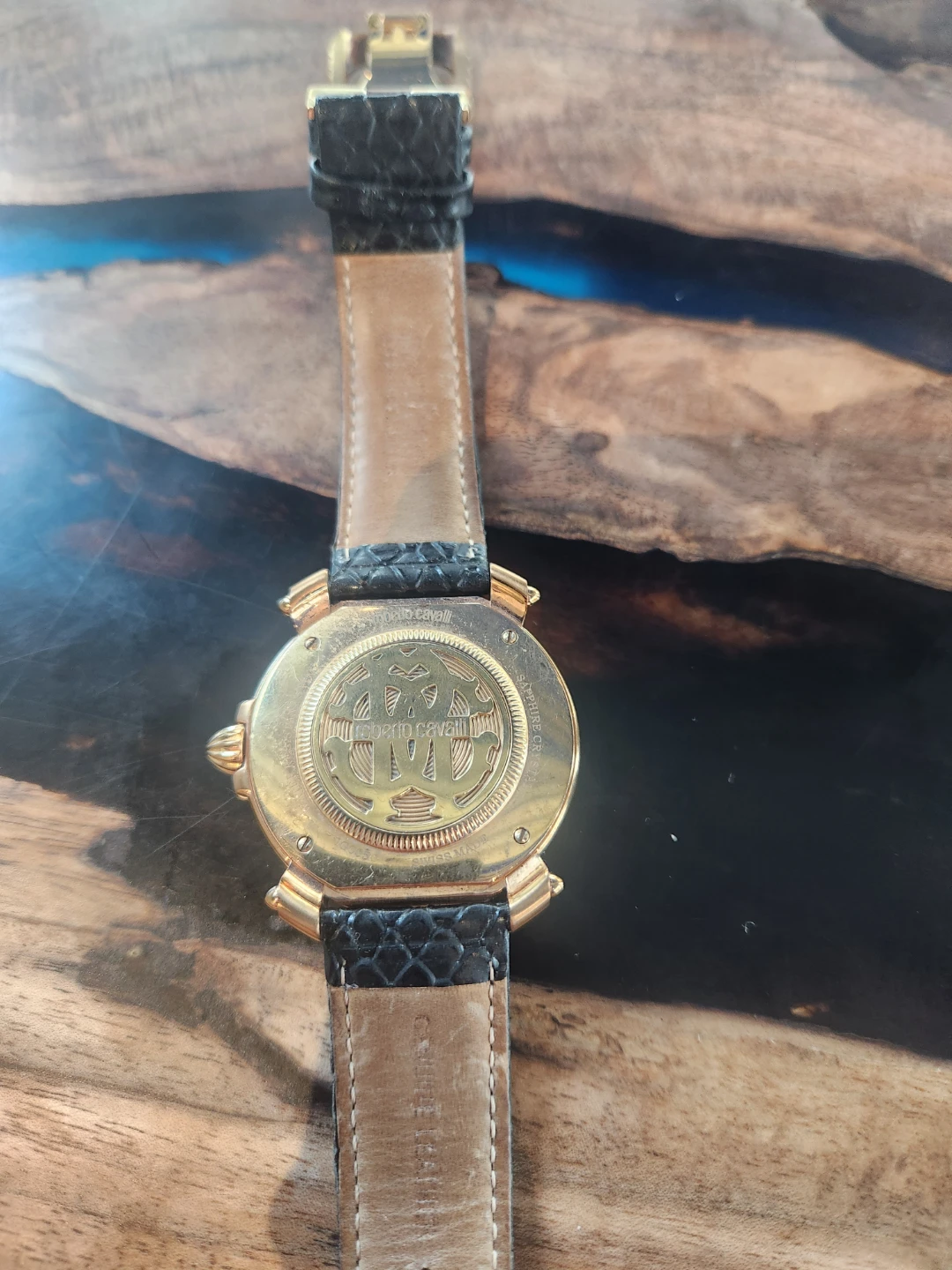 Roberto Cavalli Gold-Tone Watch with Black Leather Strap - photo 3