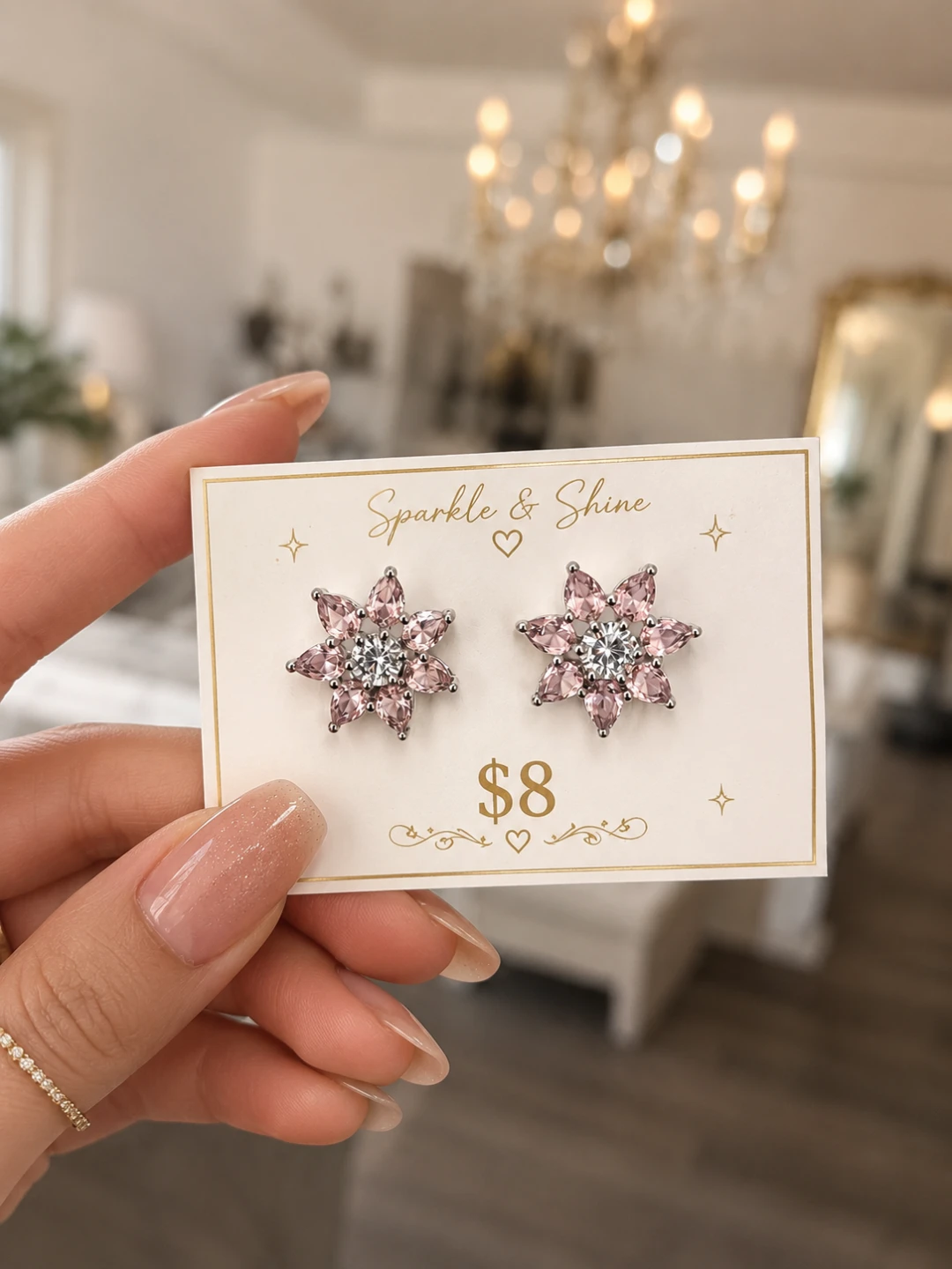 Sparkle & Shine Pink & Clear Gem Flower Earrings