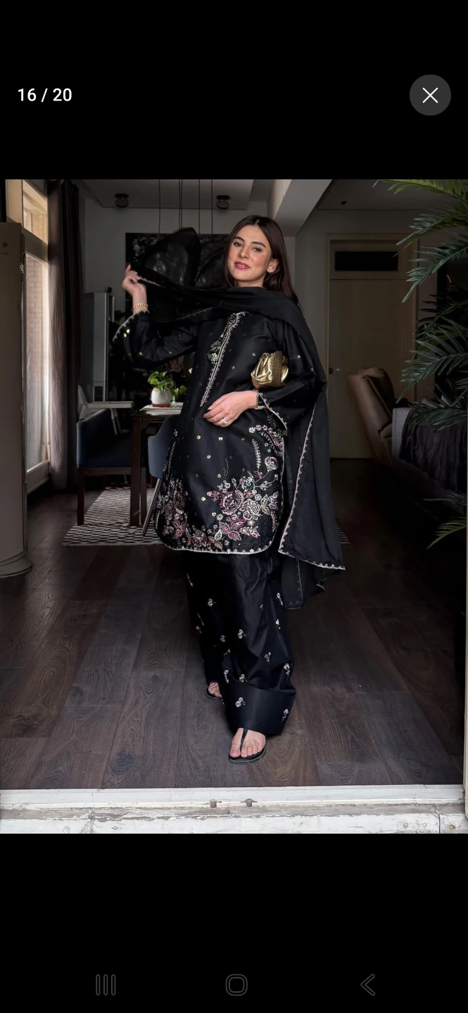 Black embroidered  kurta set,farshi shalwar with dupatta