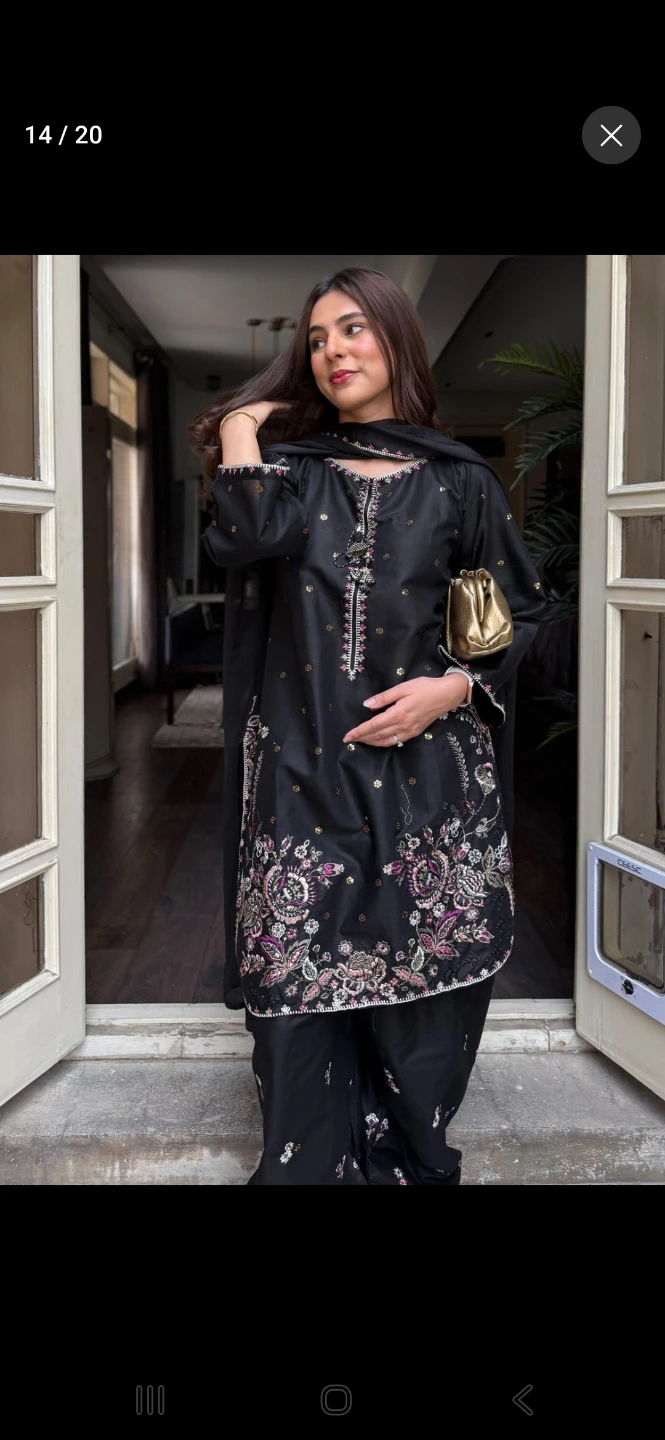 Black embroidered  kurta set,farshi shalwar with dupatta - photo 2