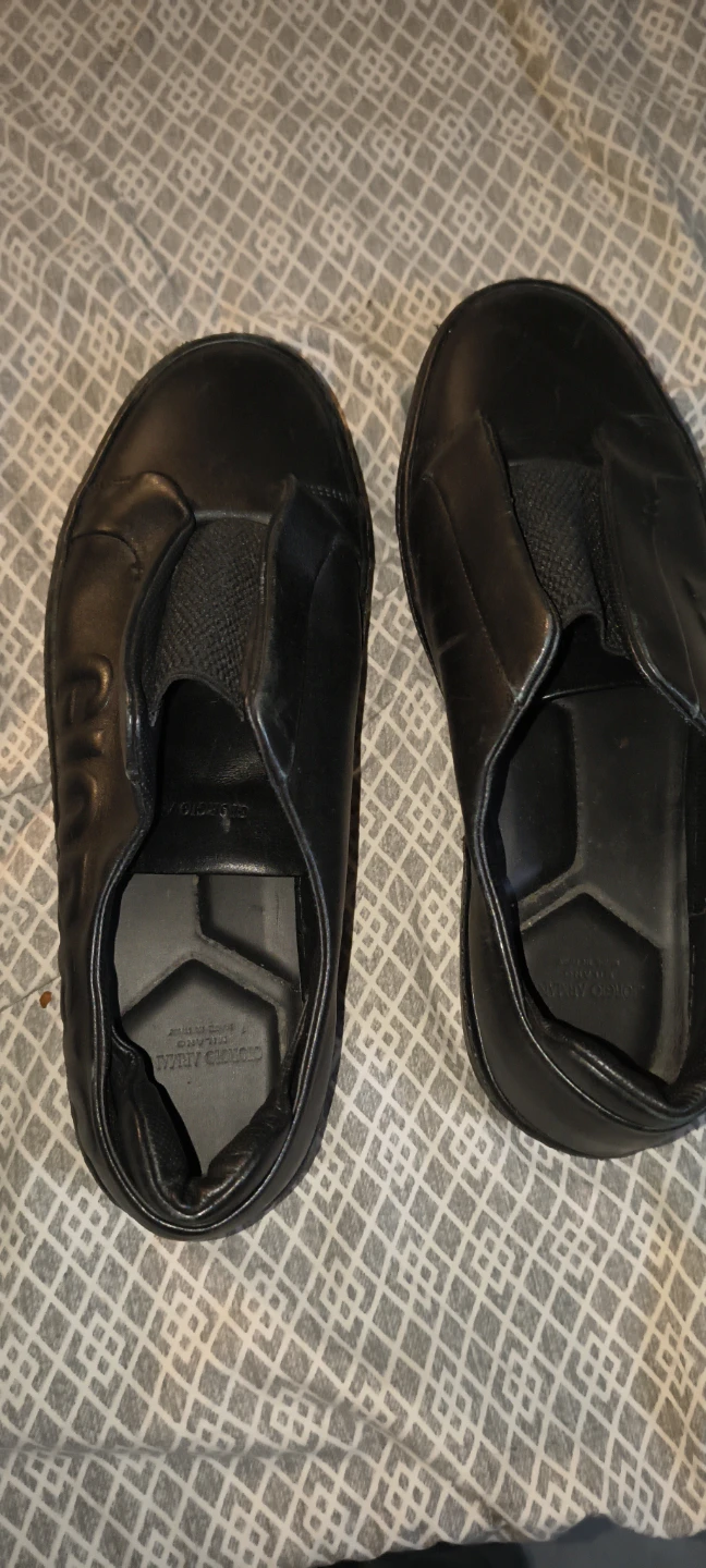 Giorgio Armani Black Leather Sneakers Size 8 - photo 3