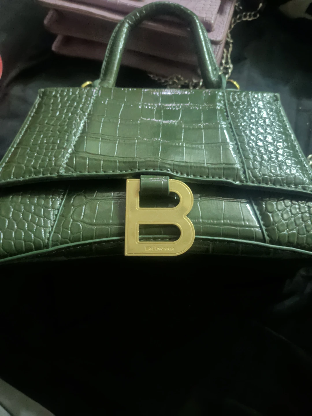 Balenciaga Green Crocodile Embossed Handbag