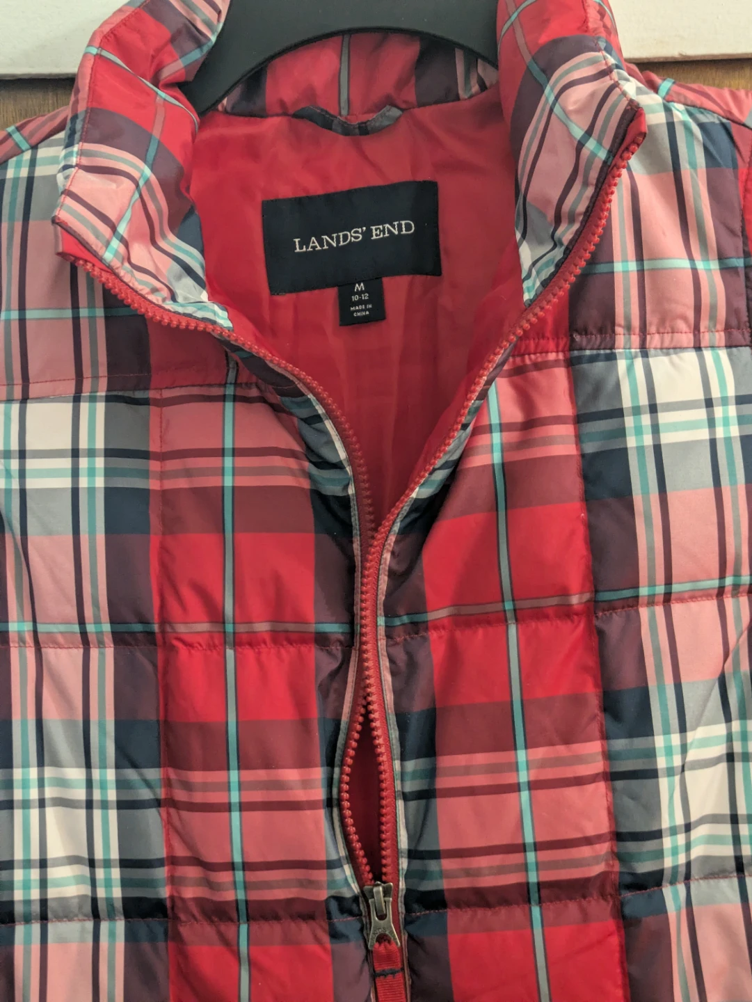 Lands' End Plaid Puffer Vest - Medium