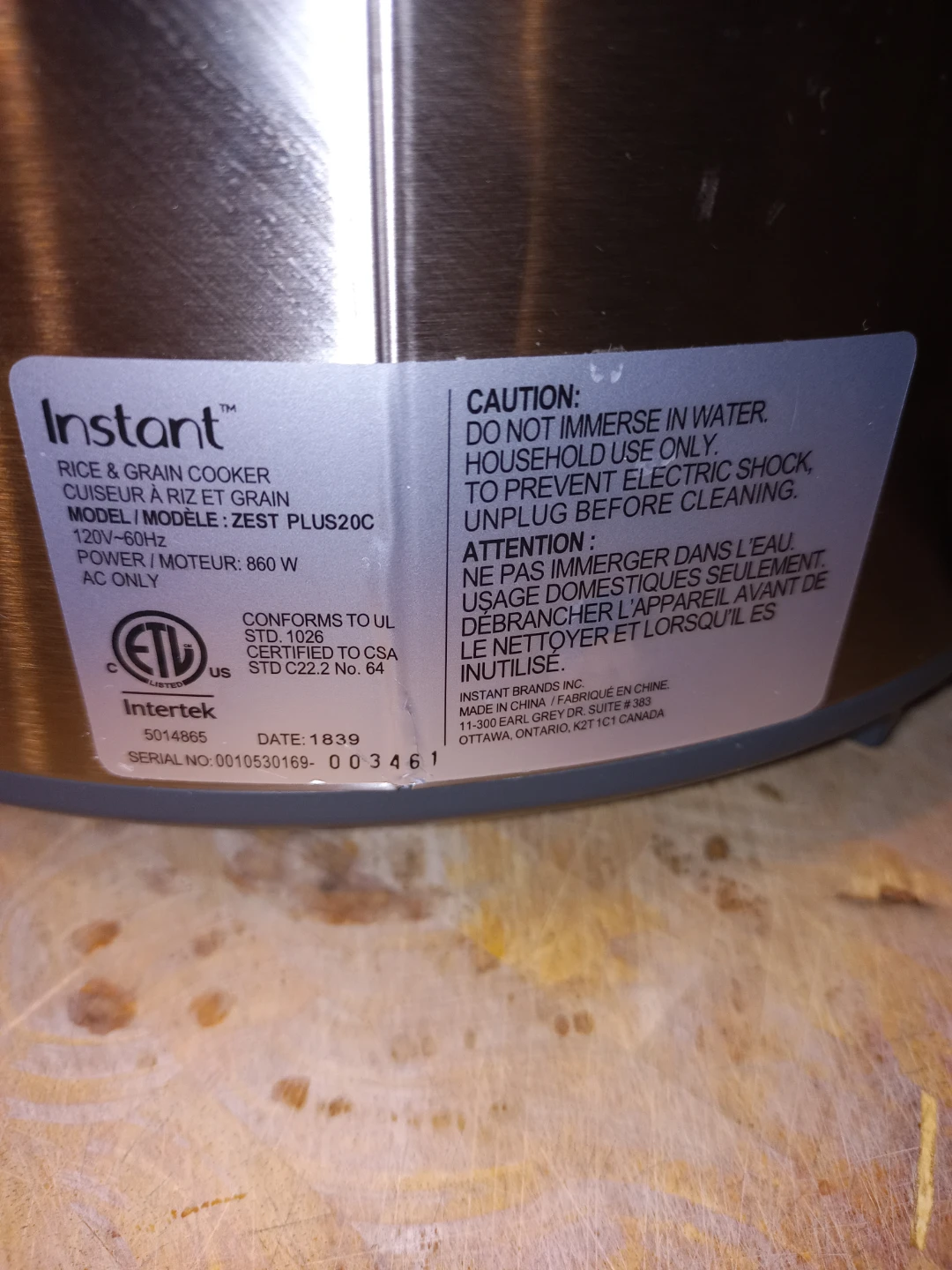 Instant Zest Rise & Grain Cooker - Mod# zestplus 20C - photo 5