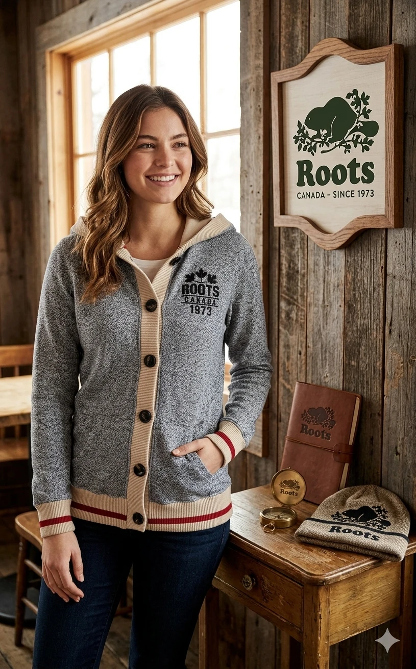 Roots Canada Hooded Cardigan - Grey Heather - Size M
