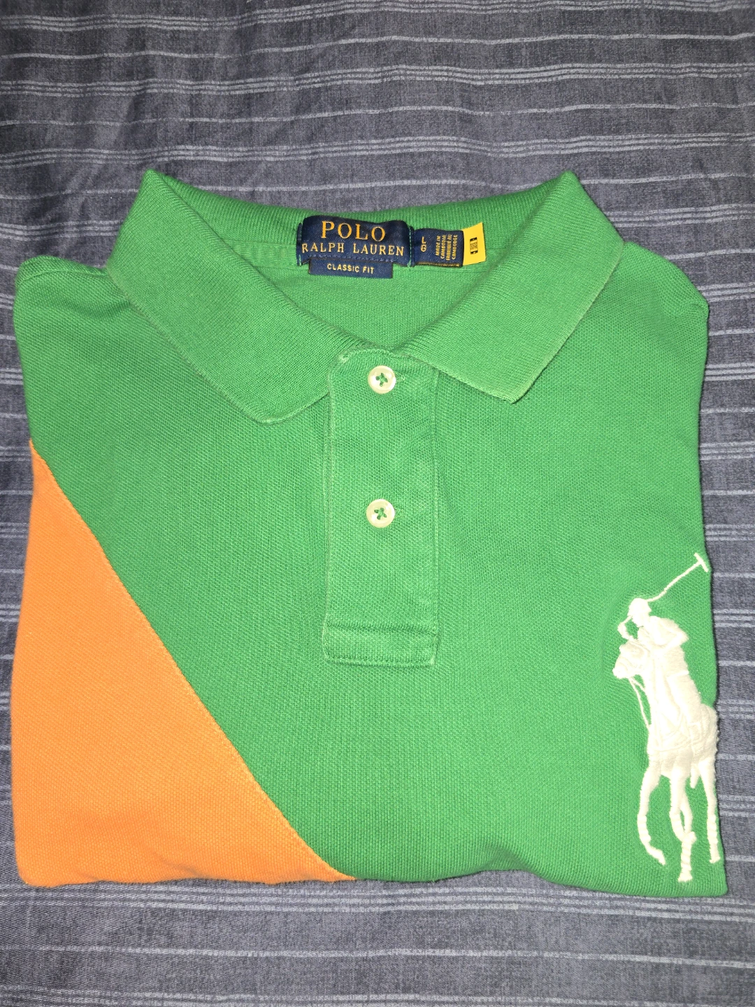 Lg - Ralph Lauren Polo Big Pony Green/Orange Shirt (CLEAN) - photo 5