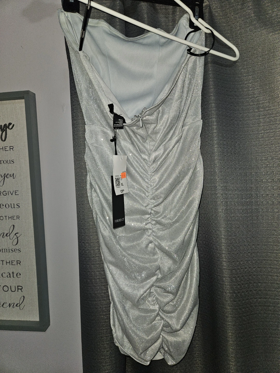 Forever 21 Silver Ruched Strapless Dress XL - photo 3