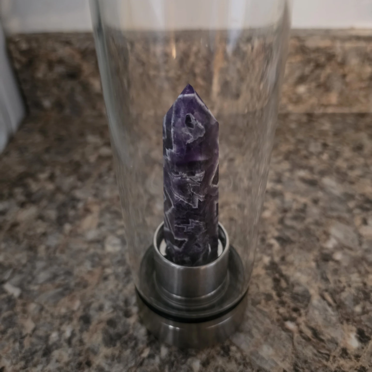 Glass Water Bottle with Amethyst Crystal - photo 2